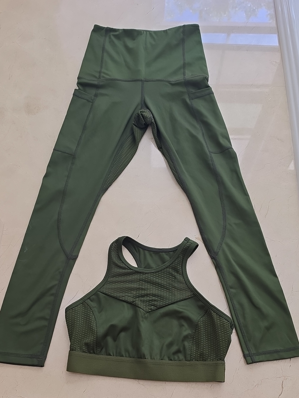 Olive Green High-Waist Leggings & Sports Bra Set